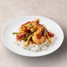 ข้าวหน้ากุ้งแชบ๊วยผัดพริกเผา