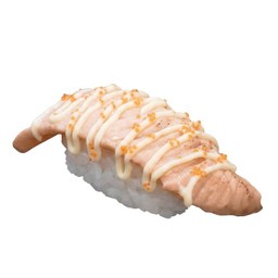 A30 ซูชิแซลมอนเบิร์นซอสมายองเนสไข่กุ้ง (Seared Salmon with Mayonnaise and Ebiko Sauce Sushi)