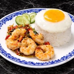 กุ้งสดกะเพรา(ราดข้าว)