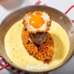 Cheesy Hamburg American Fried Rice with Fried egg