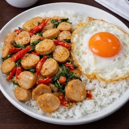 ข้าวผัดกะเพราลูกชิ้นหมู