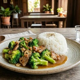 ผัดบล็อคโคลี่ราดข้าว(เลือกเนื้อได้ค่ะ)