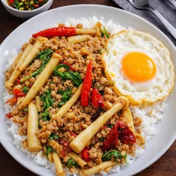 ข้าวผัดกะเพราเห็ด+หมูสับ