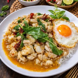 ข้าวผัดกะเพราเอ็นข้อไก่