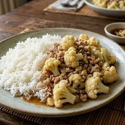 ผัดดอกกระหล่ำราดข้าว