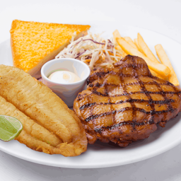 สเต็กไก่ย่างสไปซี่+สเต็กปลาดอลลี่ย่างเนย