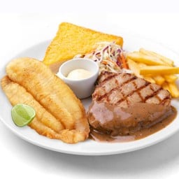 พอร์คลอยน์+สเต็กปลาดอลลี่ย่างเนย