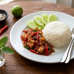 หมูกรอบผัดพริกแกง