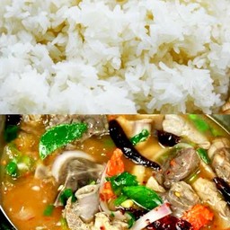 ชุด ต้มแซ่บเครื่องในหมู+ข้าวเหนียวร้อนๆ