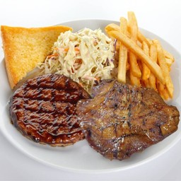 สเต็กคอหมูย่างกระเทียมพริกไทยดำ + เทริยากิพอร์ค