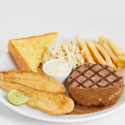 สเต็กเนื้อบด+สเต็กปลาดอลลี่ย่างเนย
