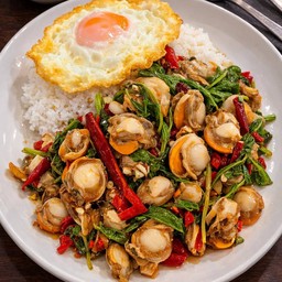 ข้าวกะเพราหอยเชลล์