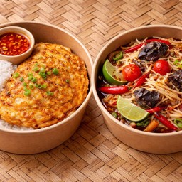 [เซตสุดฮิต] ตำปูปลาร้า + ข้าวไข่เจียว (ธรรมดา)
