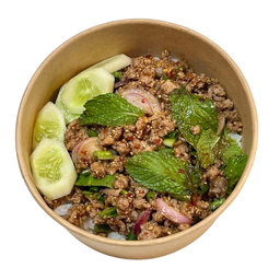 ลาบหมูสับ ราดข้าว