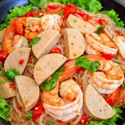 ยำเส้นเล็ก กุ้ง หมูยอ