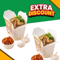 เซต 2 กล่องหมี่ไก่กระเทียมพร้อมน้ำพริกหมูกระจก