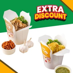 เซต 2กล่อง หมี่ไก่กระเทียม + เกี๊ยวกุ้งคำโต