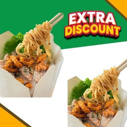 NEW!!เซต 2 กล่อง บะหมี่แบนหมูต้มยำมะนาวสด มีส่วนผสมของถั่ว