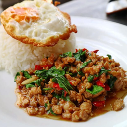 ข้าวราดกะเพราเนื้อสับ  (Minced Beef with Basil on Rice)