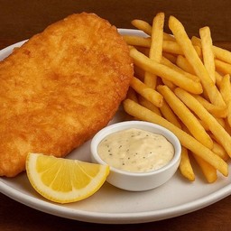 ฟิชแอนด์ชิพเนื้อปลากระพง (Sea Bass Fish and Chips)