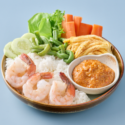 .ข้าวสวย น้ำพริกมันกุ้ง กุ้ง.
