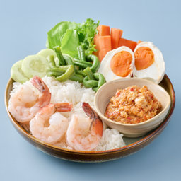 .ข้าวสวย น้ำพริกไข่เค็ม กุ้ง.