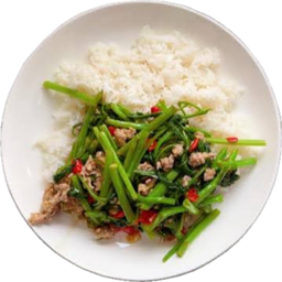 ผัดผักบุ้งหมูสับราดข้าว