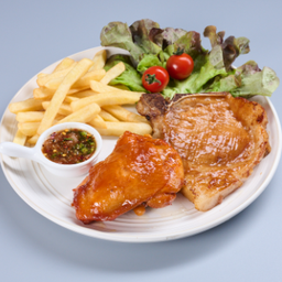 .สเต็กหมู+ไก่ จิ้มแจ่ว.