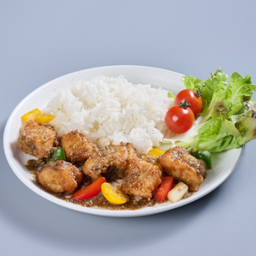 .ข้าวปลากะพงผัดพริกไทยดำ.