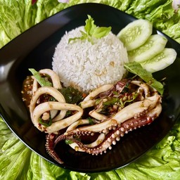 ข้าวกระเพราปลาหมึก