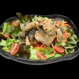 Ys21 สลัดหนังปลาแซลมอนทอด Crispy Salmon Salad