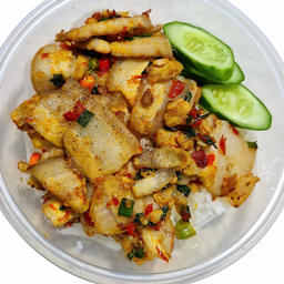 สามชั้นคั่วพริกเกลือ ราดข้าว