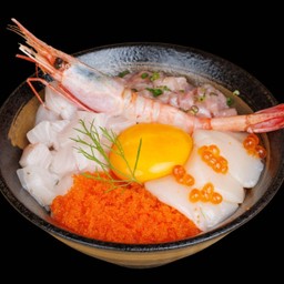 Ss20 ข้าวหน้ากุ้งหวาน/ทูน่าสับ/โฮตาเตะ/ฮามาจิ Premium Donburi