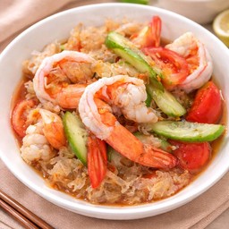 ยำเห็ดหิมะกุ้งสดคีโต