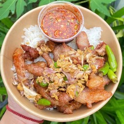 ข้าวหมูทอดกระเทียมพริกสด