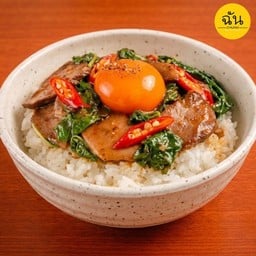 ข้าวหน้าลิ้นวัวกะเพรา+ไข่ดองสไตล์ฉัน