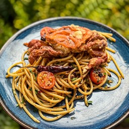 Soft-shell crab Bucatini Aglio e Olio