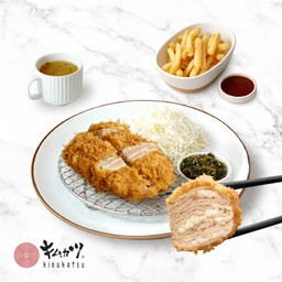 เซ็ตมิลเฟยทงคัตสึ หมูสไลด์ 25 ชั้น รสกระเทียม และเฟรนช์ฟราย