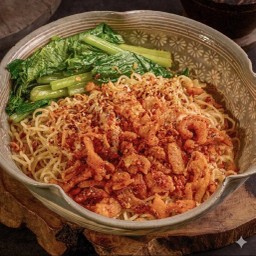 บะหมี่น้ำพริกกากหมู (เลือกได้)