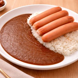 ข้าวหน้าแกงกะหรี่ใส้กรอก