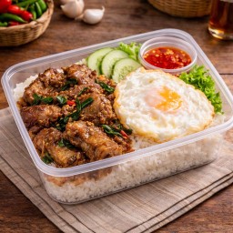ข้าวผัดกระเพราซี่โครงหมูตุ๋น