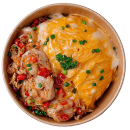 ข้าวกุ้งคั่วพริกเกลือ ไข่ข้น