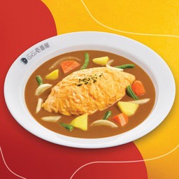 ข้าวแกงกะหรี่หน้าไข่ ผักรวม