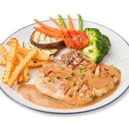 สเต็กหมูกับซอสพริกไทดำ