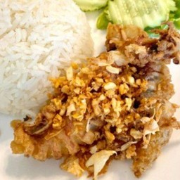 ข้าวเนื้อทอดกระเทียม