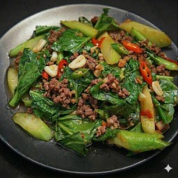คะน้าเนื้อสับ (เป็นกับ)