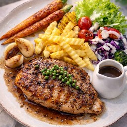 สเต็ก อกไก่พริกไทยดำ