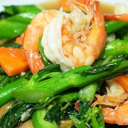 ผัดคะน้ากุ้งสด (กับข้าว)