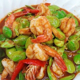 กุ้งผัดสะตอ (ราดข้าว)