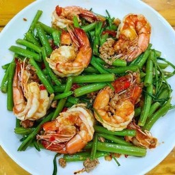 ผัดผักบุ้งกุ้งสด(กับข้าว)